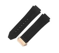 ROUHO 26 x 19mm Ricambio Pelle Braccialetto Orologio Uomo e Donna Cinturino in Pelle per HUBLOT Big Bang-Nero + Oro Rosa Fibbia