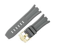 ROUHO 28mm Flessibile Fibbia ad Ardiglione Cinturini in Silicone, Impermeabile Braccialetto Silicone per Audemars Piguet Royal Oak Offshore 15710 15703-Grigio + Oro Fibbia