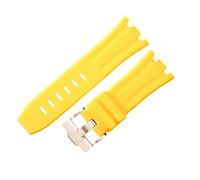 ROUHO 28mm Premium Silicone Cinturino Orologio Flessibile Silicone Ricambio Bracciale Orologio per Audemars Piguet Royal Oak 15703 15710-Giallo + Oro Rosa