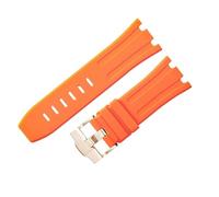 ROUHO 28mm Premium Silicone Cinturino Orologio Flessibile Silicone Ricambio Bracciale Orologio per Audemars Piguet Royal Oak 15703 15710-Arancione + Oro Rosa