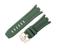 ROUHO 28mm Premium Silicone Cinturino Orologio Flessibile Silicone Ricambio Bracciale Orologio per Audemars Piguet Royal Oak 15703 15710-Verde + Oro Rosa