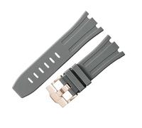 ROUHO 28mm Premium Silicone Cinturino Orologio Flessibile Silicone Ricambio Bracciale Orologio per Audemars Piguet Royal Oak 15703 15710-Grigio + Oro Rosa