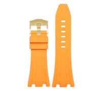 ROUHO 30mm Cinturino Sportivo in Silicone Durevole, Ricambio per Orologi Grandi Uomo per Audemars Piguet Royal Oak 26400 26401 26405 15703/15710-Arancione + Oro Fibbia