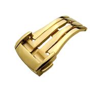 ROUHO Accessori Cinturino Pelle Orologio Acciaio Inox Cerniera Pieghevole a Doppio Pressione per Omega De Ville Speedmaster-Oro 16mm