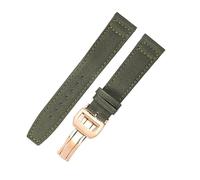 ROUHO Bracciale in Tela di Nylon e Pelle, Cinturino Durevole di Ricambio con Chiusura Déployante per IWC Portofino Pilot Portuguese-Verde + Oro Rosa Fibbia 21mm