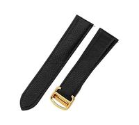 ROUHO Cinghia Vera Pelle Sgancio Rapido, Bracciale Regolabile Orologio per Cartier Tank Solo WSTA0029 WSTA0030-Nero + Oro Fibbia 16mm