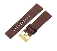 ROUHO Cinturino in Vera Pelle Orologio Quadrante Grande, Bracciale di Ricambio Impermeabile Durevole Uomo per Diesel-Caffè + Oro Fibbia 34mm