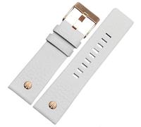 ROUHO Cinturino Morbido Pelle Ricambio, Bracciale Orologio Oro Rosa Fibbia Ardiglione Accessorio per Diesel DZ4323 7312 7314 7348 1657 4318-Bianco 27mm