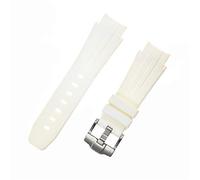 ROUHO Cinturino per orologio con fibbia ad ardiglione in gomma siliconica impermeabile da 21 mm per Rolex Daytona Yacht-Master SUB-Bianco