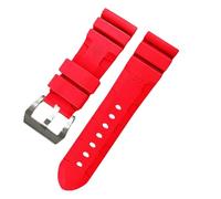 ROUHO Cinturino per orologio in silicone impermeabile Cinturino per orologio Accessori Cinturino per orologio da polso per PA-NE-RAI PAM351 PAM111 PAM380-Rossa + Argento Fibbia 26mm