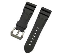ROUHO Cinturino per orologio in silicone impermeabile Cinturino per orologio Accessori Cinturino per orologio da polso per PA-NE-RAI PAM351 PAM111 PAM380-Nero + Argento Fibbia 24mm