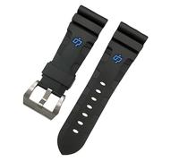 ROUHO Cinturino per orologio in silicone impermeabile Cinturino per orologio Accessori Cinturino per orologio da polso per PA-NE-RAI PAM351 PAM111 PAM380-Nero Blu + Argento Fibbia 24mm