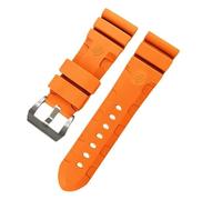 ROUHO Cinturino per orologio in silicone impermeabile Cinturino per orologio Accessori Cinturino per orologio da polso per PA-NE-RAI PAM351 PAM111 PAM380-Arancione + Argento Fibbia 24mm