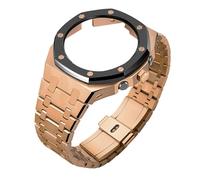 ROUHO Metallo Cinturino Orologio Custodia Kit Ricambio, Acciaio Inox Cinturino Bezel Accessori Orologio per Casio Mens G-Shock GA2100/GA-2110-Oro Rosa + Nero