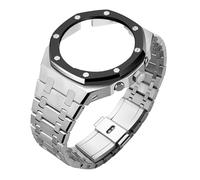 ROUHO Metallo Cinturino Orologio Custodia Kit Ricambio, Acciaio Inox Cinturino Bezel Accessori Orologio per Casio Mens G-Shock GA2100/GA-2110-Argento + Nero 1