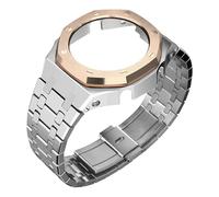 ROUHO Metallo Cinturino Orologio Custodia Kit Ricambio, Acciaio Inox Cinturino Bezel Accessori Orologio per Casio Mens G-Shock GA2100/GA-2110-Argento + Oro Rosa