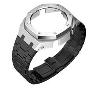 ROUHO Metallo Cinturino Orologio Custodia Kit Ricambio, Acciaio Inox Cinturino Bezel Accessori Orologio per Casio Mens G-Shock GA2100/GA-2110-Nero + Argento