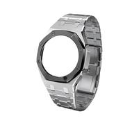 ROUHO Metallo Cinturino Orologio Custodia Kit Ricambio, Acciaio Inox Cinturino Bezel Accessori Orologio per Casio Mens G-Shock GA2100/GA-2110-Argento + Nero 2
