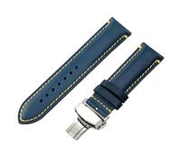 ROUHO Morbido Vera Pelle Cinturino Orologio Durevole Classico Ricambio Orologi Uomo Bracciale Orologio per Citizen JY8037 JY8031 CB5848 AT8040-Blu + Argento Fibbia Deployante 22mm