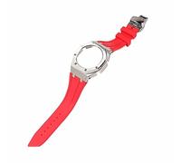 ROUHO Orologio Cinturino Kit sostituzione cassa dorologio metallo Cinturino orologio silicone Lunetta acciaio inossidabile per Casio G-Shock GA2100/GA-2110-Rossa + Argento Cassa