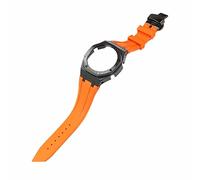 ROUHO Orologio Cinturino Kit sostituzione cassa dorologio metallo Cinturino orologio silicone Lunetta acciaio inossidabile per Casio G-Shock GA2100/GA-2110-Arancia + Nero Cassa
