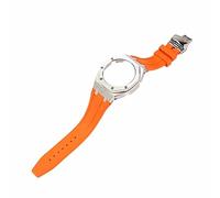 ROUHO Orologio Cinturino Kit sostituzione cassa dorologio metallo Cinturino orologio silicone Lunetta acciaio inossidabile per Casio G-Shock GA2100/GA-2110-Arancia + Argento Cassa