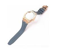 ROUHO Orologio Cinturino Kit sostituzione cassa dorologio metallo Cinturino orologio silicone Lunetta acciaio inossidabile per Casio G-Shock GA2100/GA-2110-Grigio + Oro Rosa Cassa