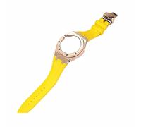 ROUHO Orologio Cinturino Kit sostituzione cassa dorologio metallo Cinturino orologio silicone Lunetta acciaio inossidabile per Casio G-Shock GA2100/GA-2110-Giallo + Oro Rosa Cassa