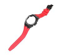 ROUHO Orologio Cinturino Kit sostituzione cassa dorologio metallo Cinturino orologio silicone Lunetta acciaio inossidabile per Casio G-Shock GA2100/GA-2110-Rossa + Nero Cassa