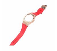 ROUHO Orologio Cinturino Kit sostituzione cassa dorologio metallo Cinturino orologio silicone Lunetta acciaio inossidabile per Casio G-Shock GA2100/GA-2110-Rossa + Oro Rosa Cassa