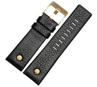 ROUHO Regolabile Bracciale Vera Pelle, Cinghia Ricambio con Fibbia Ardiglione per Diesel DZ4323 7312 7314 7348 1657 4318-Nero 27mm