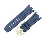 ROUHO Regolabile Cinturini in Silicone Anallergico Estensibile Braccialetto in Silicone per Audemars Piguet Royal Oak Offshore 15710 15703-Blu + Oro Fibbia 28mm