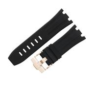 ROUHO Regolabile Cinturini in Silicone Anallergico Estensibile Braccialetto in Silicone per Audemars Piguet Royal Oak Offshore 15710 15703-Nero + Oro Rosa Fibbia 28mm