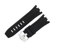 ROUHO Regolabile Cinturini in Silicone Anallergico Estensibile Braccialetto in Silicone per Audemars Piguet Royal Oak Offshore 15710 15703-Nero + Argento Fibbia 28mm