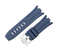 ROUHO Regolabile Cinturini in Silicone Anallergico Estensibile Braccialetto in Silicone per Audemars Piguet Royal Oak Offshore 15710 15703-Blu + Argento Fibbia 30mm