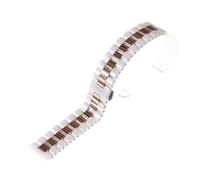 ROUHO Universalmente Montato Ceramica Orologio Cinturino Interfaccia Piatta Orologio Cinturino Ricambio Orologi Accessori-Bianco + Oro Rosa 22mm