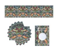rouihot Set di 6 runner da tavola e tovagliette in cotone e lino, motivo floreale William Morris, ladro di fragole, decorazione per la casa, per sala da pranzo, fattoria, matrimoni, feste, vacanze,
