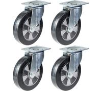 Roulettes Girevoli In Gomma Nera 200Mm 8" Resistenti Capacità 1400Kg, Set Di 4