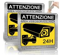 ROUMIO® 2 pezzi di cartello area videosorveglianza in alluminio - 15x15cm cartello proprietà privata - Con carta autoadesiva e fori riservati - Modelli accattivanti - Robusti e durevoli