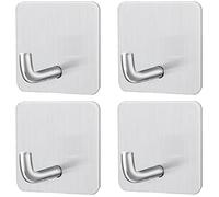 RouMio Ganci Adesivi, 4 Pezzi Gancio Autoadesivo, Ganci in Acciaio Inox, Accessori Bagno, Perfetto per la cucina, il bagno, l'ufficio. (4 Pezzi Argento Quadrato)