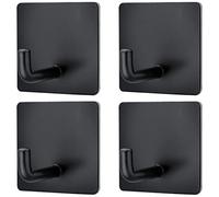 RouMio Ganci Adesivi, 4 Pezzi Gancio Autoadesivo, Ganci in Acciaio Inox, Accessori Bagno, Perfetto per la cucina, il bagno, l'ufficio. (4 Pezzi Nero Quadrato)