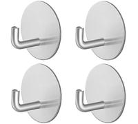 RouMio Ganci Adesivi, 4 Pezzi Gancio Autoadesivo, Ganci in Acciaio Inox, Accessori Bagno, Perfetto per la cucina, il bagno, l'ufficio. (4 Pezzi Argento Rotondo)