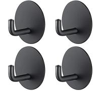 RouMio Ganci Adesivi, 4 Pezzi Gancio Autoadesivo, Ganci in Acciaio Inox, Accessori Bagno, Perfetto per la cucina, il bagno, l'ufficio. (4 Pezzi Nero Rotondo)