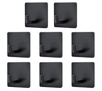 RouMio Ganci Adesivi, 8 Pezzi Gancio Autoadesivo, Ganci in Acciaio Inox, Accessori Bagno, Perfetto per la cucina, il bagno, l'ufficio. (8 Pezzi Nero Quadrato)