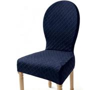Round Back Chair Covers, Stretch Jacquard Curved Dining Slipcovers | Elastic hem, soft polyester, washable seat kitchen hotel banquet party no ironing(Navy Blue,2 Pcs)