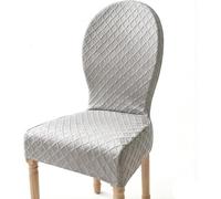 Round Back Chair Covers, Stretch Jacquard Curved Dining Slipcovers | Elastic hem, soft polyester, washable seat kitchen hotel banquet party no ironing(Gray,2 Pcs)