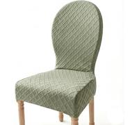 Round Back Chair Covers, Stretch Jacquard Curved Dining Slipcovers | Elastic hem, soft polyester, washable seat kitchen hotel banquet party no ironing(Bean Green,2 Pcs)