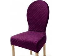 Round Back Chair Covers, Stretch Jacquard Curved Dining Slipcovers | Elastic hem, soft polyester, washable seat kitchen hotel banquet party no ironing(Purple,2 Pcs)