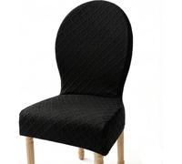Round Back Chair Covers, Stretch Jacquard Curved Dining Slipcovers | Elastic hem, soft polyester, washable seat kitchen hotel banquet party no ironing(Black,2 Pcs)