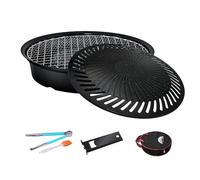 Round bbqgrillPlate - Non-Stick Indoor Cooking panwith Tongs, grillpanIndoor Cooking grillPlate Portable Storage Bag with Metal Tongs for Camping Home Indoor Outdoor bbq| Campground Fire Pit